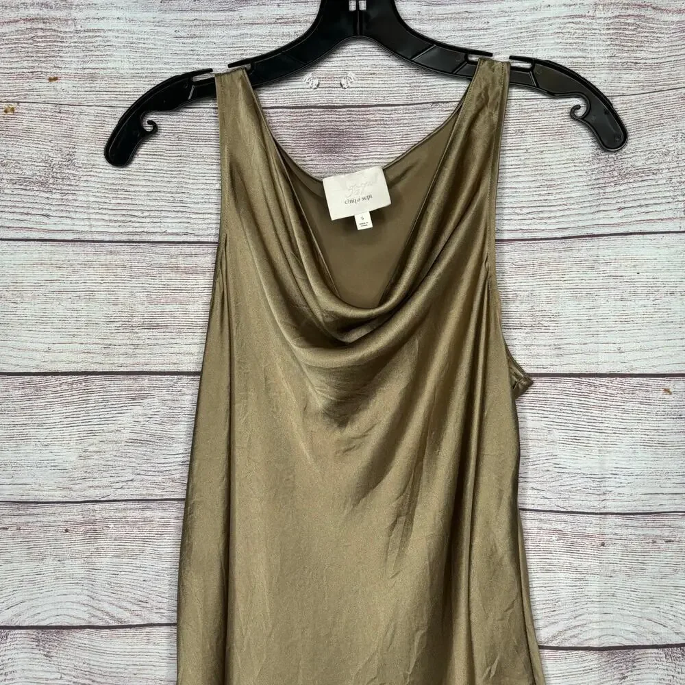 Cinq a Sept Sakura Bronze Cowl Draped Slinky 100% Silk Trendy Top Size Small - Picture 4 of 10